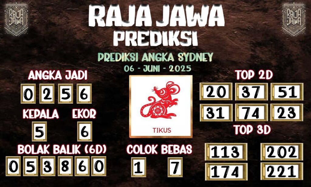 Prediksi Togel Sydney 06 Juni 2025 Dari Raja Jawa